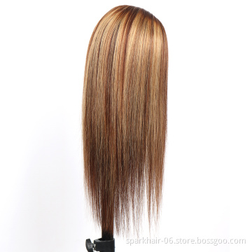 SPARK Highlight 4/27 Lace Closure Human Hair Wigs for Black Women Brazilian Hair lace Brown Blonde Mixed Colored Wig Pre Plucked